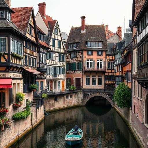 Le quartier de la Petite France à Strasbourg, avec ses maisons à colombages au bord de l'eau.