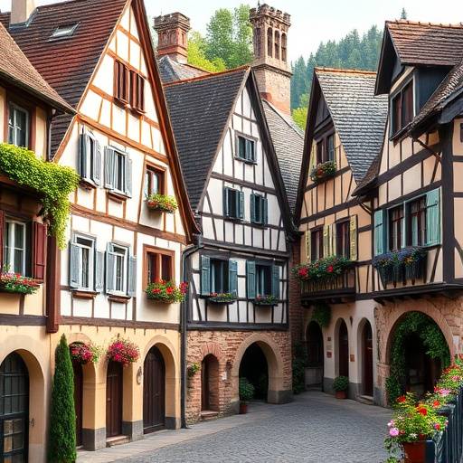 Villages pittoresques avec des maisons √† colombages en Alsace, France