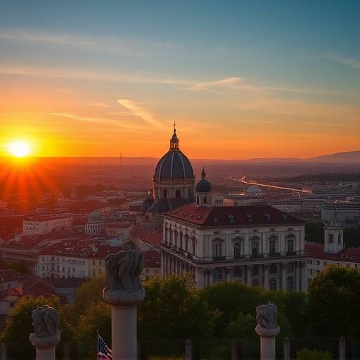 Vue de la ville de Lyon au coucher du soleil, France